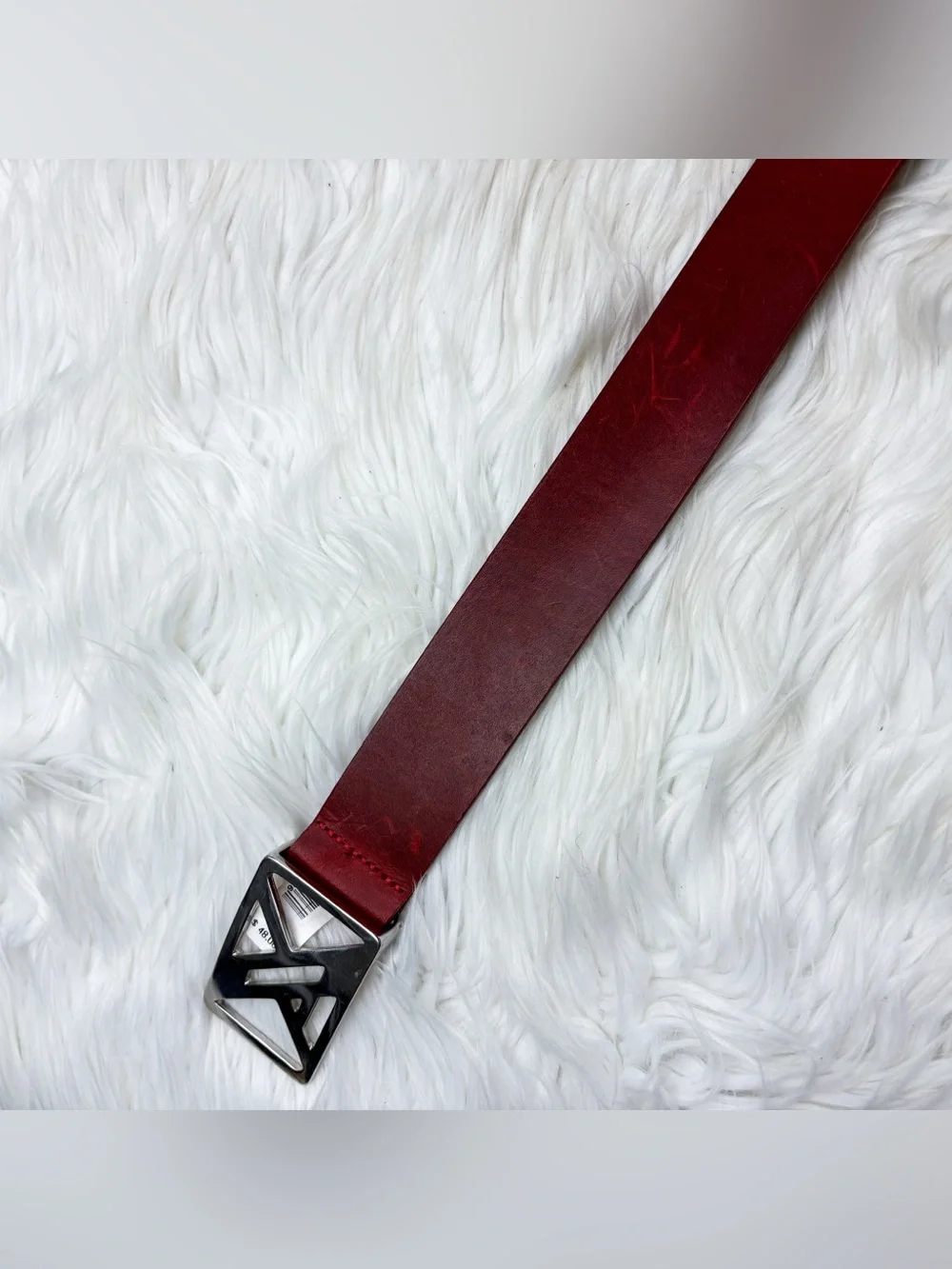 Armani Exchange Red Leather Belt Silver Logo Buckle Hardware AS IS